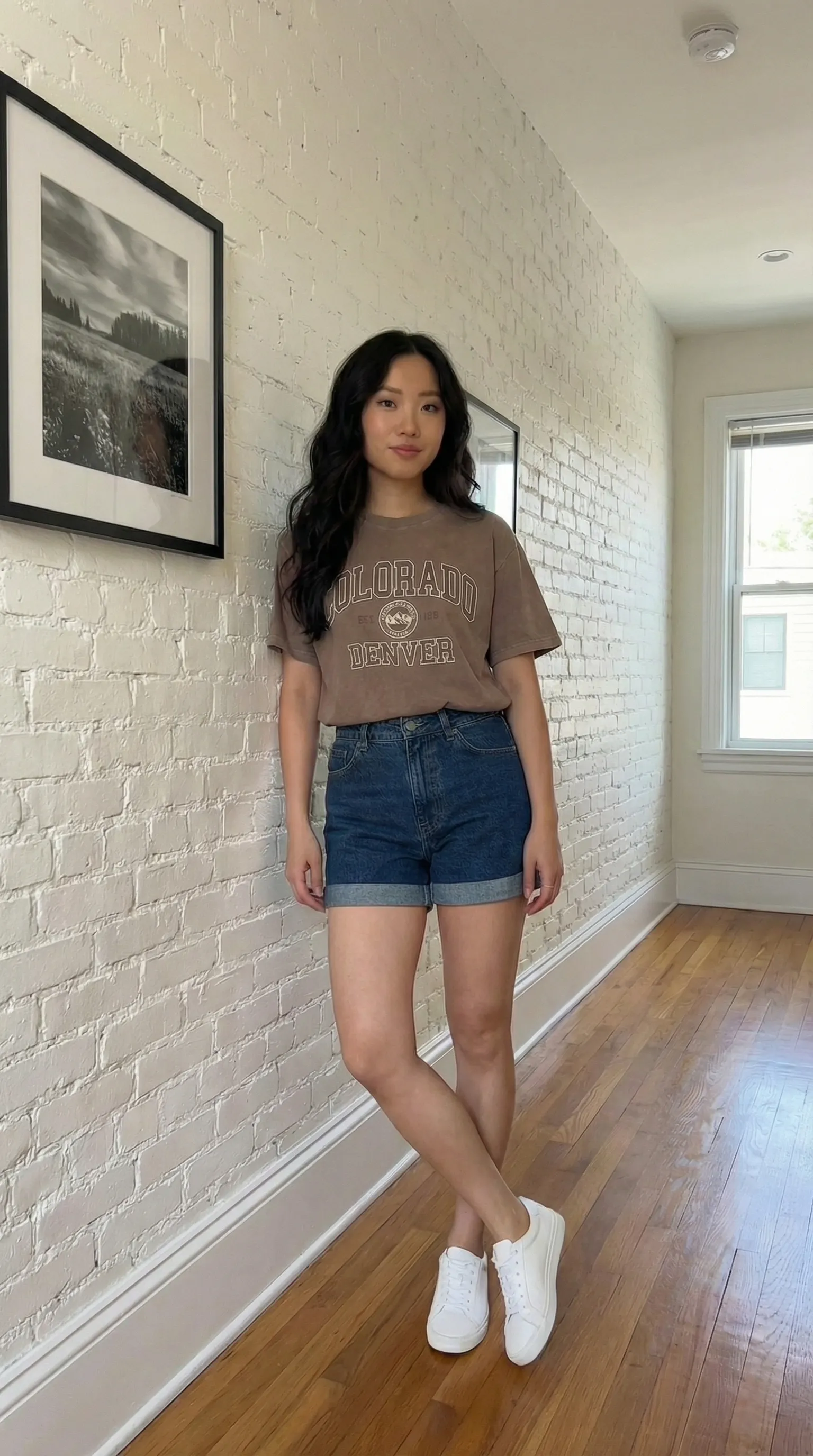Woman before AI clothing try-on via share feature